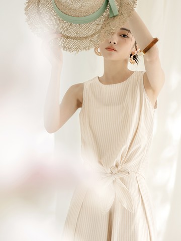 簡約兩面穿條紋綁帶套裝上衣