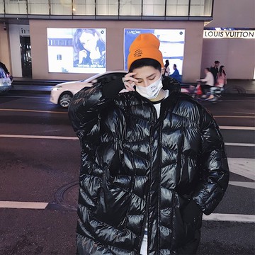 FINDSENSE品牌 韓國鼕裝 中長款 暗黑 大碼寬鬆 亮面羽絨服