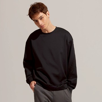 REBOOT動能-棉柔緹花拼接修身衛衣-烏黑