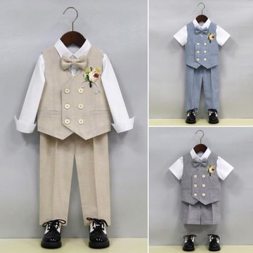 男童馬甲套裝春夏新款短袖中小童演出服兒童演講寶寶周歲花童禮服