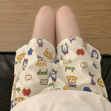 台灣出貨 夏季睡褲日系卡通可愛彈力短睡褲大碼睡褲加大碼遛彎雲朵棉居家褲 睡褲女 家居褲子 大尺碼睡褲 休閒短褲 闊腿短褲