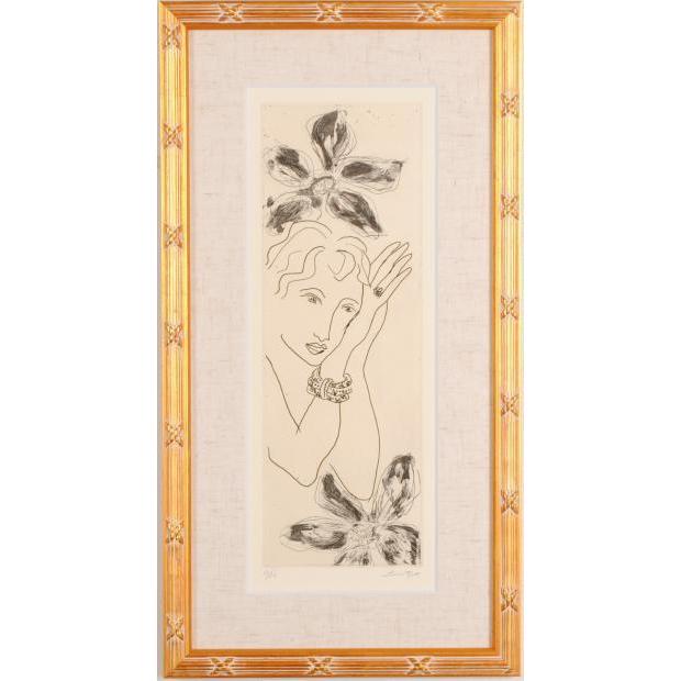 人物画 絵画 女性 花 銅版画 エッチング 山宮律子 「花と女」 額付き