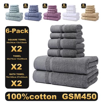 批發純棉毛巾浴巾方巾六件套裝 全棉成人毛巾加厚吸水跨境貨源