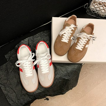 真皮德訓鞋網面透氣2024年夏季新款輕便軟底阿甘鞋運動休閑板鞋女
