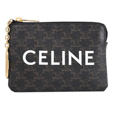 CELINE TRIOMPHE 經典LOGO印花款鑰匙拉鍊零錢包(深咖)