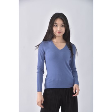 (S) 23区 Vingt trois arrondissements質感羊毛V領藍色長袖上衣二手衣