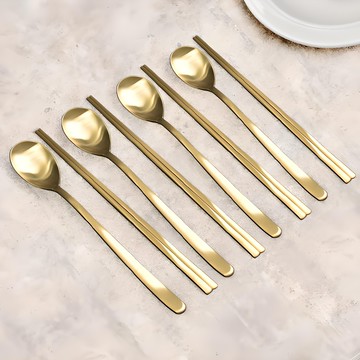 Willive 不鏽鋼 Royce 湯匙筷子組  4組  亮面金  湯匙+筷子