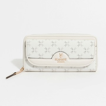 PLAYBOY - 拉鍊長夾  White Bunny系列 - 米白色