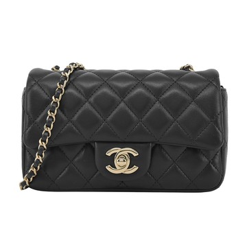 CHANEL 24K新款Mini Flap 經典雙C LOGO 菱格紋小羊皮斜/肩背包(黑色)