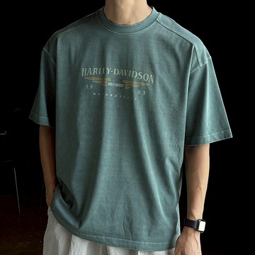 正韓Harley印花水洗棉剪裁短袖上衣 4色 YUPPIE 預購商品 0603