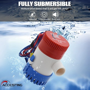 1100gph 12V 60W 船用潛水艙底泵水泵直流水泵遊艇泵帶開關