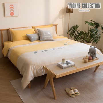 YVONNE 以旺傢飾 馬來貘 雙人被套+枕套組-象牙白/盛夏黃