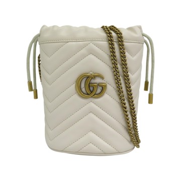 【二手名牌BRAND OFF】GUCCI 古馳 白色羊皮 GG Marmont 水桶包 肩背包 575163
