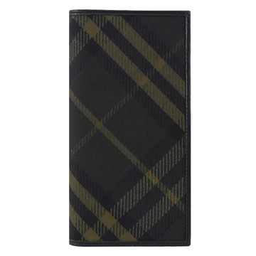BURBERRY 8098457 格紋塗層對開多卡零錢長夾.深綠/黑