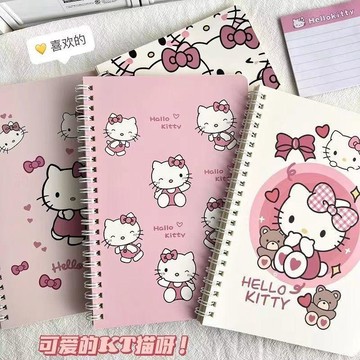臺灣+免運✨本子 筆記本 活頁本本子ins高顏值少女可愛凱蒂A5線圈學生加厚橫線筆記本記事本