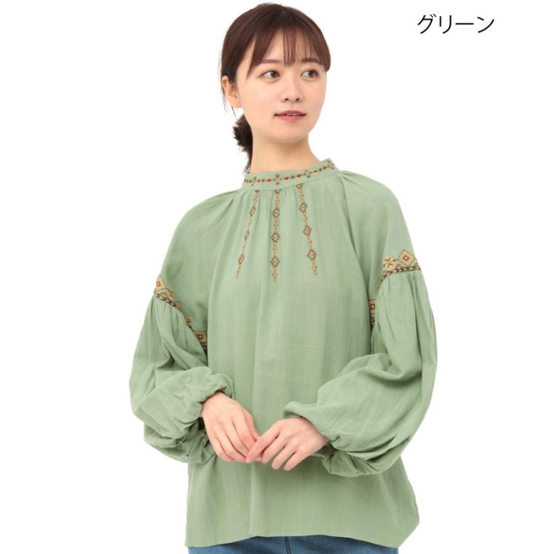 Leh レー ★カシミール刺繍リネンブラウス　麻100%　プルオーバー ＆HALF ブラウス シャツ 刺繍プルオーバーブラウス（インド綿