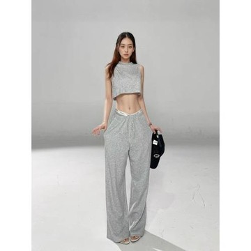 Angelapopewang 黑的王 灰色扣子衛褲女夏辣妹經典百搭高級休閑褲