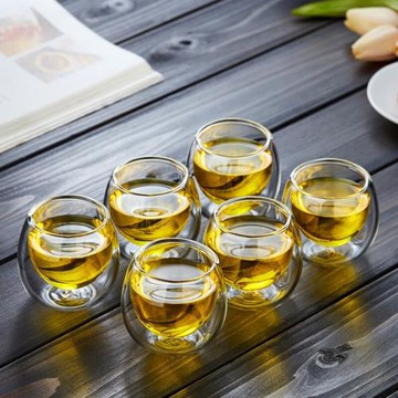 雙層玻璃品茗杯主人杯個人用辦公室功夫茶具家用喝水小茶杯6只裝