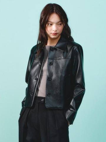 Button Up Faux Leather Jacket_Black