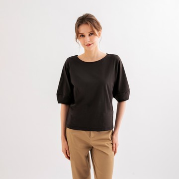 女裝-純棉澎袖兩面穿短袖T-黑色