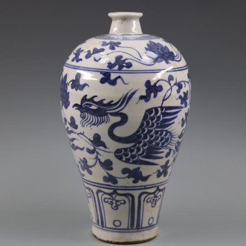 元青花穿花鳳紋梅瓶手繪仿古老貨瓷器家居博古架裝飾擺件古董古玩1入