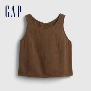 【GAP】棉紗交叉背無袖上衣-冷調棕(883013)/黑色/清新白