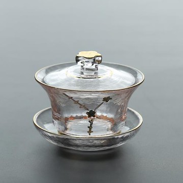 以發 加厚錘紋耐熱玻璃三才蓋碗茶茶杯子功夫泡茶碗茶壺單個家用