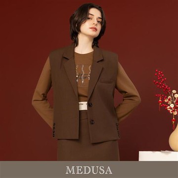 現貨【MEDUSA 曼度莎】棕色翻領剪裁西裝背心外套（M-XL）｜西裝背心 嫘縈 西裝套裝外套