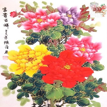 【紅磨坊】國畫 手工畫 開光 純手工牡丹畫 花開富貴裱好山水畫 風水國畫 92X58.5X58.5CM Ruby