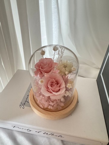 永生花玻璃花盅 夜燈 粉色系