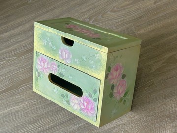 鄉村風玫瑰純手工彩繪木質置物收納櫃面紙盒