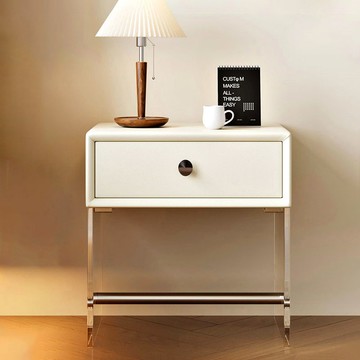 床頭櫃 官方正品亞克力床頭櫃實木皮質純白色臥室奶油風小型儲物床邊櫃S0116快速出貨