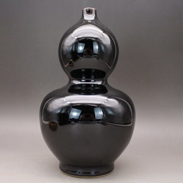 清雍正 烏金釉大葫蘆瓶 花瓶 古玩古董陶瓷器仿古老貨收藏 羽墨軒