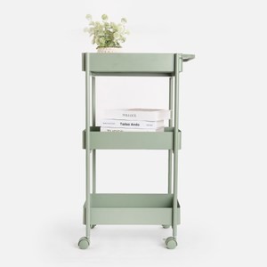 PALETTE鐵製烤漆附把手三層推車 琉璃綠