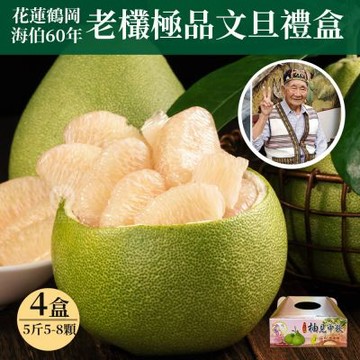 【初品果】花蓮鶴岡海伯老欉文旦禮盒5斤5-8顆x4盒(小果)