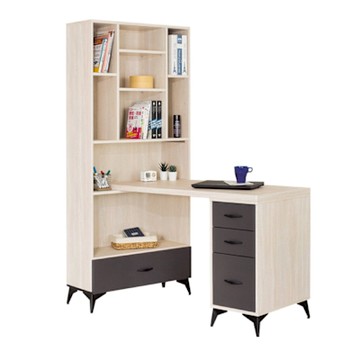 文創集 米雅雙色4尺四抽開放書桌櫃組合-120x80x182cm免組