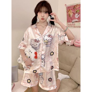 睡衣女孩夏季涼感冰絲短袖2025新款卡通初中生少女大童空調服薄款