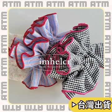 🔥臺灣出貨🔥可開發票✅輕飾時光ins風格紋拷邊質感發圈~設計感撞色日韓百搭多層大號腸圈發繩新款