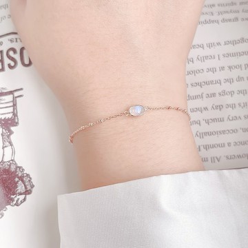 月光石925純銀橢圓寶石小圓珠手鍊