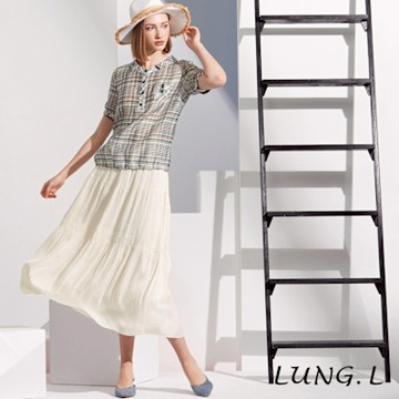LUNG.L林佳樺 白色楊柳紗蛋糕長裙LS19B02