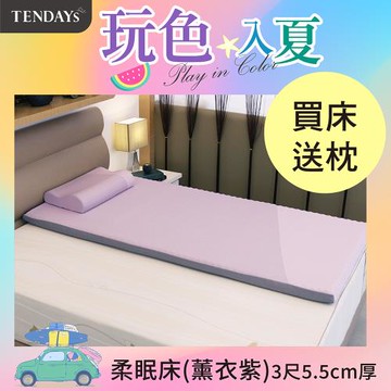 【TENDAYS】玩色柔眠記憶床3尺標準單人(薰衣紫 5.5cm厚  可捲收薄墊)買床送枕