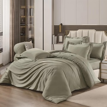 艾拉寢飾 素色100%天絲鋪棉床包兩用被4件組  60支天絲  雙人  露春綠  被套 + 床墊套 + 枕套組