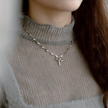 蝴蝶結愛心鍊條項鍊