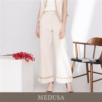 現貨【MEDUSA 曼度莎】米杏波西米亞民族風刺繡長寬褲（M-XL）｜純棉寬褲 民族風長褲 女休閒長褲