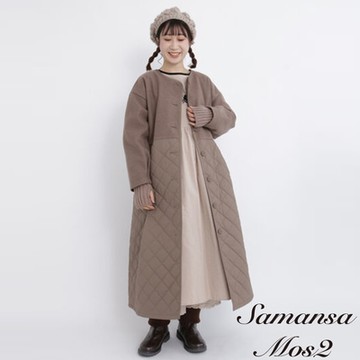 Samansa Mos2  異素材拼接ALINE絎縫長版大衣外套