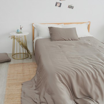 BUHO 布歐 素面文青300織100%TENCELTM純天絲TM 床包枕套組  床包186 x 105 cm + 枕套75 x 45cm  灰霧可可  床包+枕套