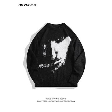 BOYUE帛躍水貂絨毛衣秋冬黑白高級感街頭cityboy嘻哈潮男女針織衫