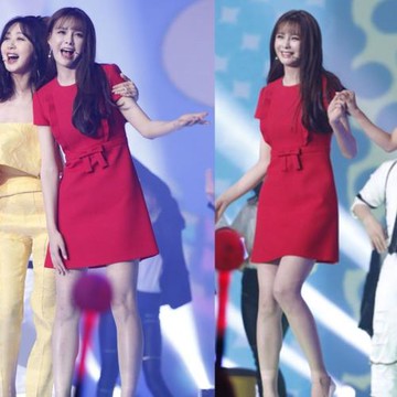 沈夢辰明星同款紅色連衣裙短袖荷葉邊收腰禮服小個子蝴蝶結裙子女