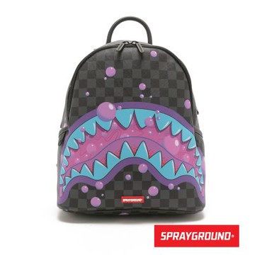 SPRAYGROUND-紫色泡泡棋盤格鋸齒鯊後背包-黑色