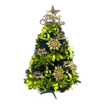 摩達客 耶誕 特仕幸福型裝飾聖誕樹 果綠金雪系全套飾品+50燈LED銅線燈串 USB電池盒兩用充電  60cm  黑色